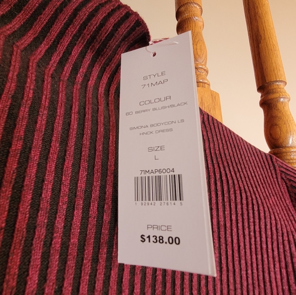 Berry Colored Ribbed Bodycon Dress - Picture 3 of 5